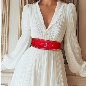 Leather Wide Corset Waist Belt red Buckle Goth Punk Skinny For Ladies Dresses